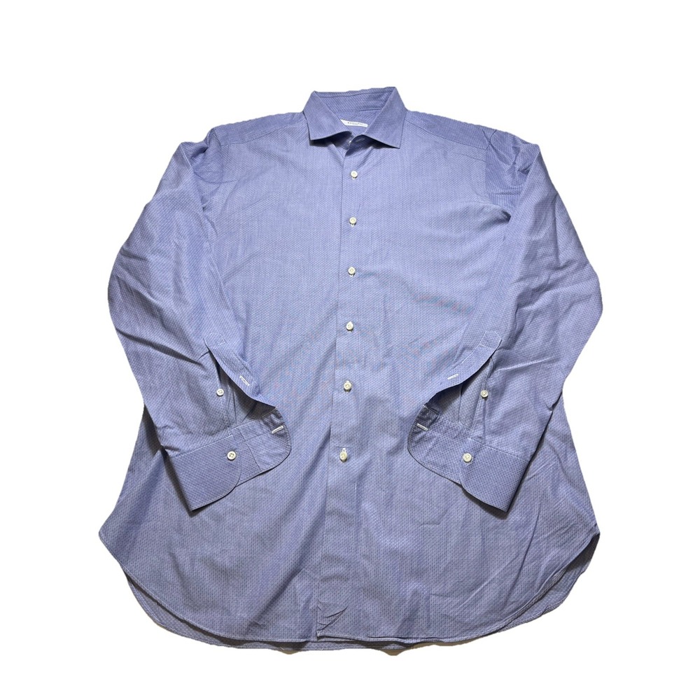 Men's Boglioli Milano Italy Textured Blue Button Up Shirt Luxury Designer XL